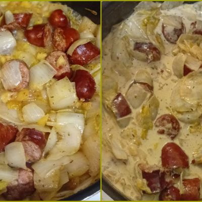 Endives et pommes fondues aux saucisses fumées 