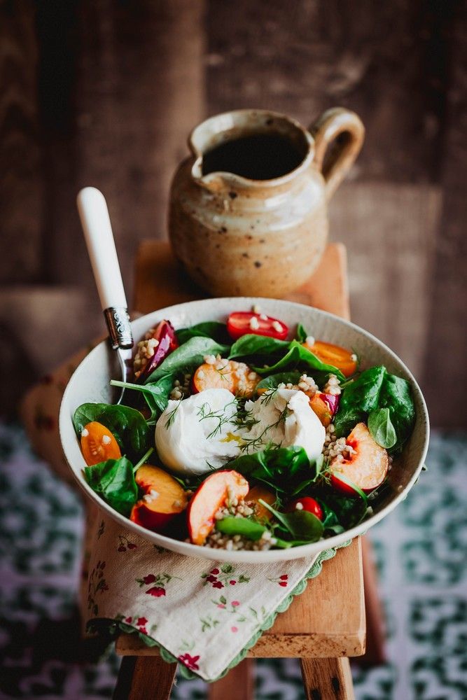 salade d'été, burrata, sarrasin, nectarine, vinaigre balsamique, huile d'olive, salade fraicheur, facile