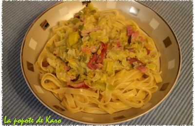 Tagliatelles aux poireaux et au bacon émincé