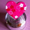 3 € bague réglable coeur fushia et fleurs roses et blanches