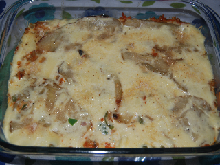 Aubergine, poulet à la crème  