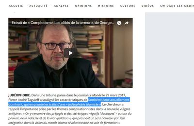 Taguieff dénonce la "judéophobie islamisée", Rudy Reichstadt relaie sur son site