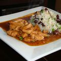 Emincé de poulet mariné à la chinoise, riz aux champignons noirs