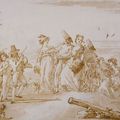 Giovanni Domenico Tiepolo (Venise 1727 - 1804). Cortège matrimonial avec des polichinelles. 