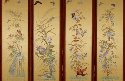 Quatre panneaux à décor des quatre saisons, Vietnam, Tonkin, début du 20° siècle