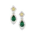 An Important Pair Of Emerald, Coloured Diamond And Diamond Ear Pendants, By Van Cleef & Arpels