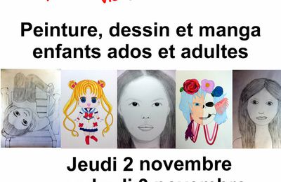 Ateliers de peinture, dessin et manga pendant les vacances de Toussaint 2017 à Beaucroissant, région grenobloise.