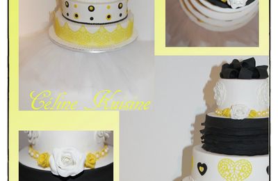 Weeding cake Blanc, jaune et noir { dentelle comestible }