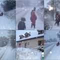 des bonhommes de neige sur la route de l'école