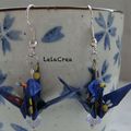 VENDUES - Origami - Boucles d'oreilles Grues bleu foncé