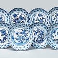 A set of ten blue and white moulded dishes, Circa 1660-80