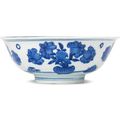 A blue and white 'Flower and Rock' bowl, late Ming dynasty
