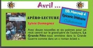 Apéro-lecture le 4 avril 2018 à l'Epicerie littéraire de Châteauroux-les-Alpes