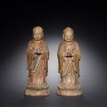 A pair of wood figures. Yuan/Ming Dynasty 