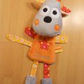 Doudou plat vache gris orange jaune personnalisé