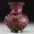 A carved red glass vase. Qianlong Mark And Period