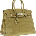 Hermes 35cm Shiny Vert Anis Porosus Crocodile Birkin Bag with Palladium Hardware