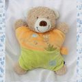 Doudou Peluche Ours Beige Semi Plat Vert Orange Girafe Palmier Attache Tétine Tex Baby