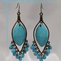 Boucles d'Oreilles Style Bohemienne Lova Perles Couleur Turquoise Métal Couleur Bronze