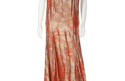 A Callot Soeurs couture orange silk and metallic lamé bias-cut evening gown, 1929