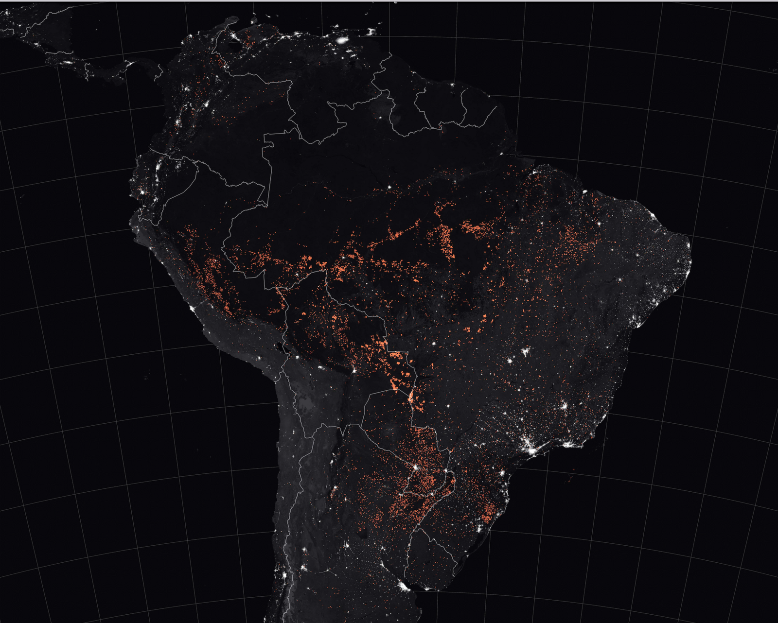 Amazon fire satellite image by Modis 22 août 2019 