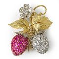 A diamond and ruby strawberry pendant/brooch