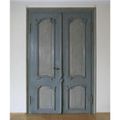 A pair of Rococo carved two tone blue painted doors. Franconian, mid-18th century