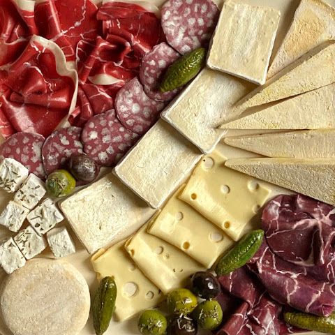 Détail, planche charcuterie, fromage