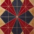 Abstraction Géométrique "JAZZ 2" huile sur toile 73X60 composition or, gris, rouge. 