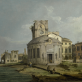 Giovanni Antonio Canal, called Canaletto (Venice 1697 – 1768), A Venetian capriccio view of an oval church beside the lagoon