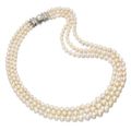 Natural pearl and diamond necklace, five cultured pearls