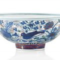 An unusual blue and white and enamelled bowl, Kangxi period (1662-1722)