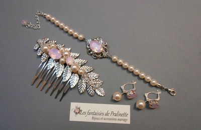 Du rose opal pour un joli peigne de mariage assorti au bracelet Rose-May