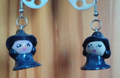 #Bijoux : Boucles d'oreille fimo, personnage sorcière