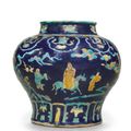 A large Fahua-glazed 'Zhang Guolao and donkey' jar, Ming dynasty, 16th century 