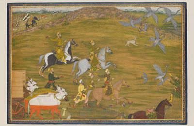 A group of princes out hawking, Murshidabad, Provincial Mughal, North India, mid 18th century