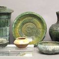 Six green glazed pottery vessels. Han Dynasty