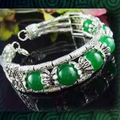 Bracelet Ethnique "Horizon" 6 Perles Jade Vert 10 mm Argent du Tibet