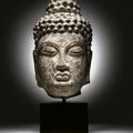 A rare limestone head of Buddha, Tang dynasty, Early 8th century, possibly Longmen caves