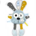 Doudou attache tétine lapin bleu jaune gris