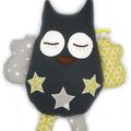 Doudou hibou gris jaune