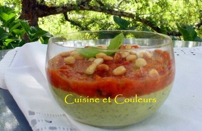 Crémeux de courgettes, fondue de tomates crues et cuites