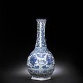 A rare blue and white four-sided 'shou-character' vase. Late 16th/early 17th century