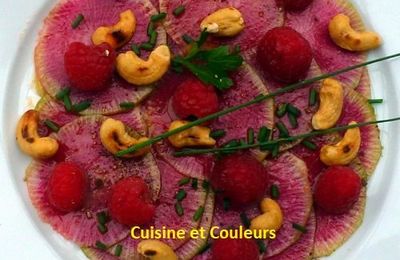 Carpaccio de radis asiatique, framboises 