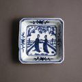 Square porcelain dish with underglaze blue decoration, Ming dynasty, Longqing mark and of the period, 1567-1572