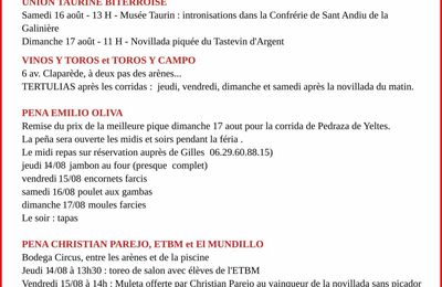 FERIA DE BÉZIERS 2025 - PROGRAMME DES CLUBS TAURINS DE LA FCTB