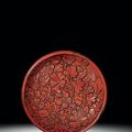 A rare cinnabar lacquer 'floral' saucer dish, Yongle period (1403-1424)