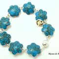 BRA056 - Bracelet fleurs en fimo imitation turquoise
