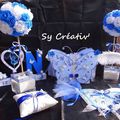 ENSEMBLE MARIAGE THEME PAPILLON bleu et blanc