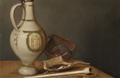 Jan Jansz. van de Velde, Still Life with Stoneware Jug and Pipe, mid 1650s